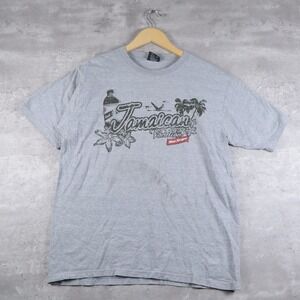 Y2K Red Stripe Clothing T Shirt Boxy Grey Jamaican Vacation Graphic Mens XL